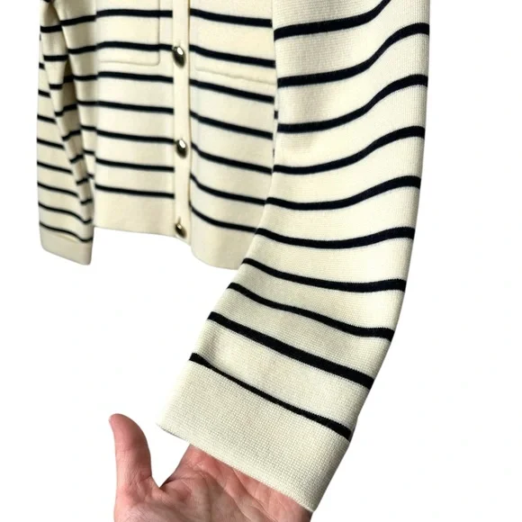 Sezane | NWOT Betty Cardigan in Navy/Ecru Stripe RARE OG Gold Buttons Small - Picture 8 of 14